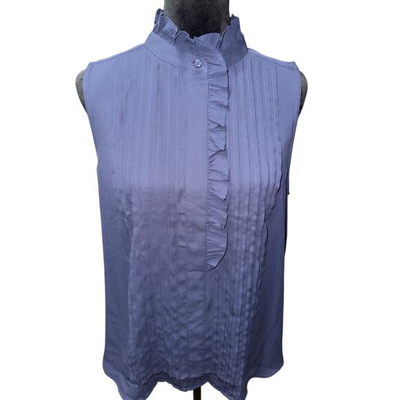 Ann Taylor Sleeveless Blouse Popover Ruffles Pleating Navy L
Career Work Office - Picture 1 of 7